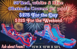 50FT Red, White& Blue obstacle Course W/Pool Wet/Dry